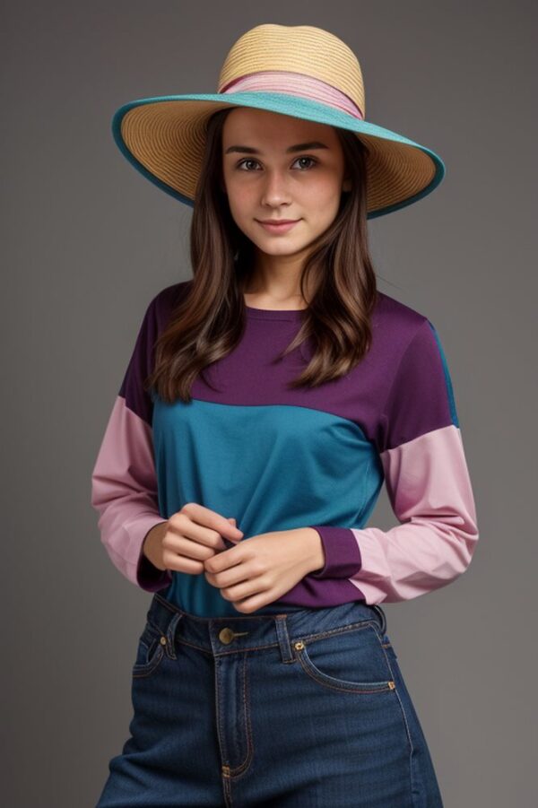 Image of women's summer hat with a wide brim - a stylish and sun-shielding accessory perfect for adding a touch of glamour to your summer look.