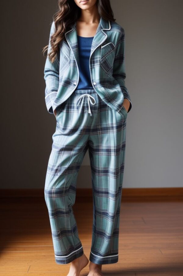 Image of women's plaid pajama set - a classic and cozy sleepwear ensemble, featuring a timeless plaid pattern for a touch of warmth and style