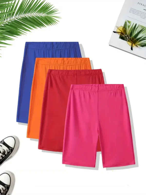 Women's casual athletic shorts in solid colors, featuring breathable, quick-dry fabric and an elastic waistband for a comfortable fit.