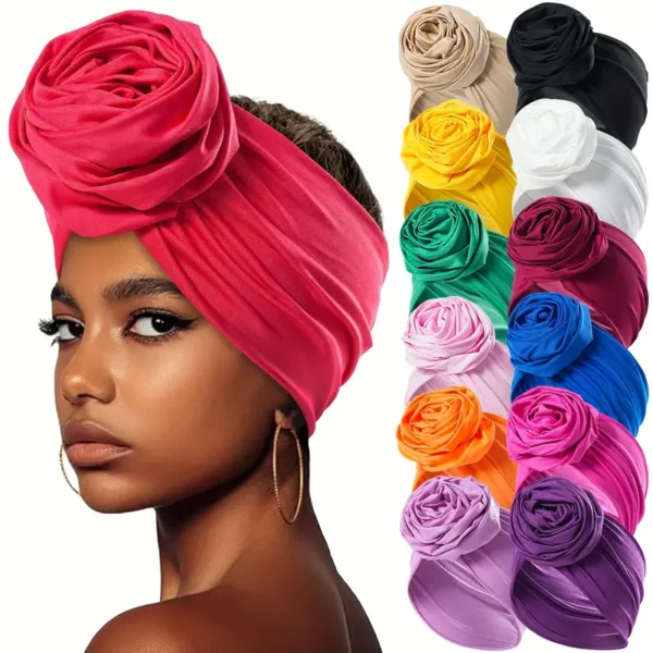 Solid color elastic headband for women with flower decoration, soft and comfortable, suitable for daily wear and sweat absorption.