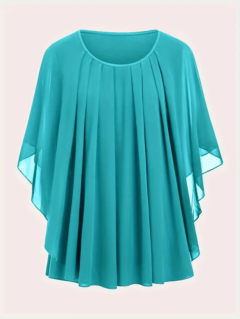Plus size women's solid ruched crew neck short sleeve blouse for spring.