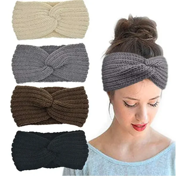 Winter knit headband for women, chunky turban-style ear warmer, knitted for comfort and warmth.