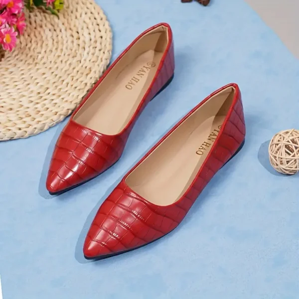 Women's Solid Color Flat Shoes - Pointed Toe Slip-On Flats