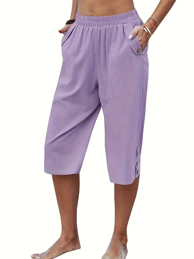 Women's Straight Leg Deck Pants with Elastic Waist and Slant Pockets