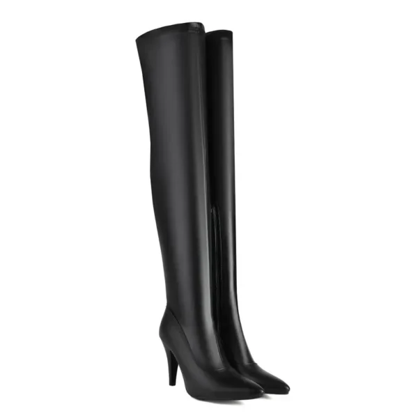 Black Over-the-Knee Boots with Sexy Stretch Fit, High Heel, and Pointed Toe for Fall/Winter