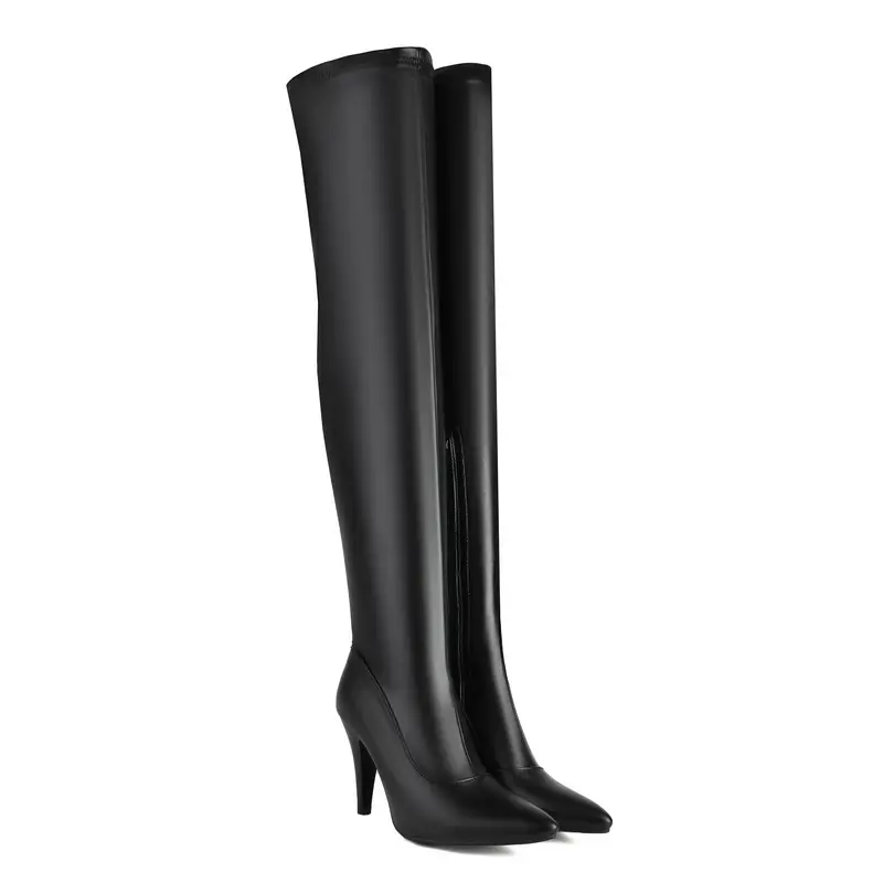 Black Over-the-Knee Boots with Sexy Stretch Fit, High Heel, and Pointed Toe for Fall/Winter
