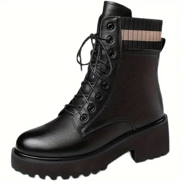 Black Women’s Mid-Calf Boots with Thick Soles and Plush Lining – Stylish Autumn and Winter Fashion Shoes