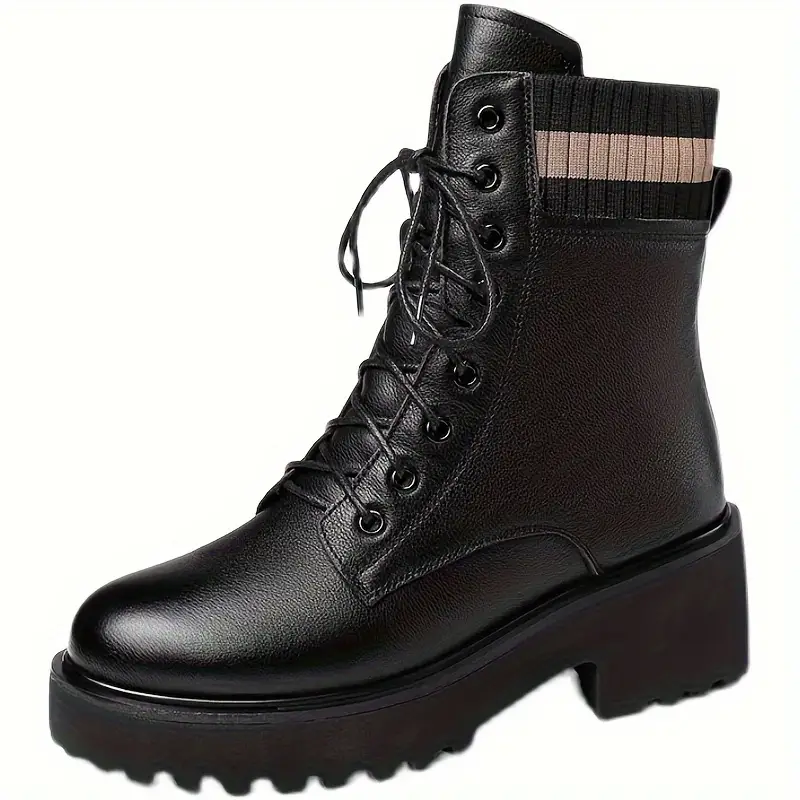 Black Women’s Mid-Calf Boots with Thick Soles and Plush Lining – Stylish Autumn and Winter Fashion Shoes