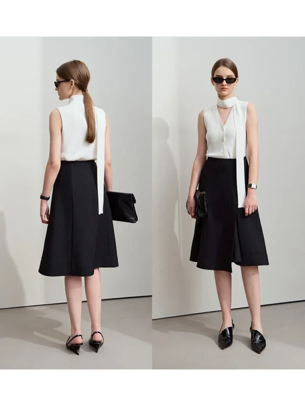 Minimalist Asymmetrical A-Line Skirt – Solid Color Knee-Length - Image 5