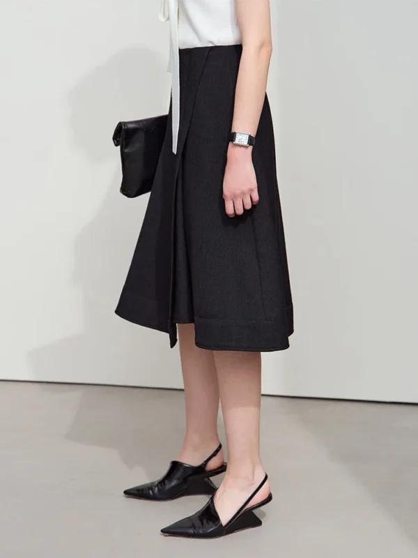 Minimalist Asymmetrical A-Line Skirt – Solid Color Knee-Length - Image 4