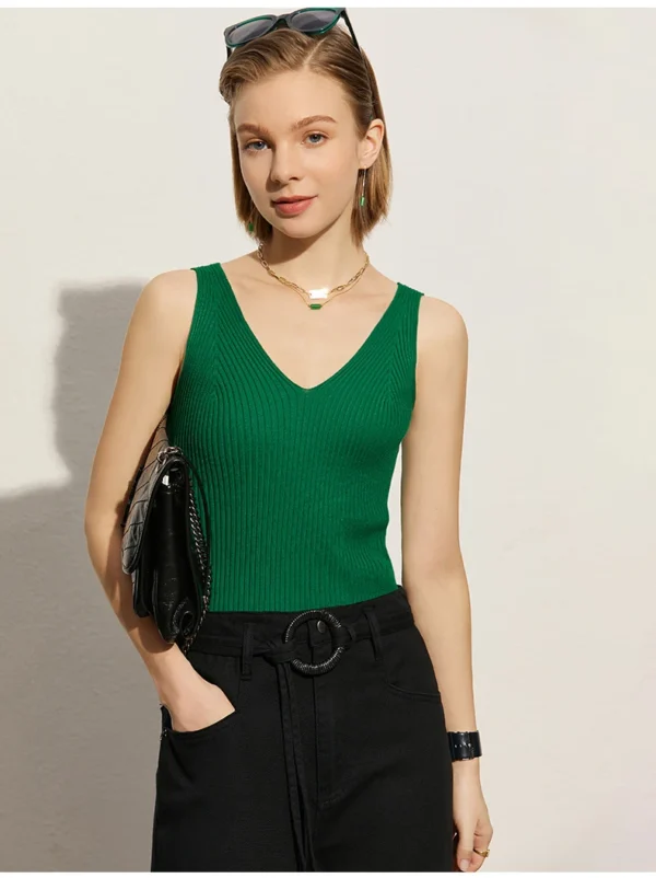 Minimalist Women's Camisole Top – Solid V-neck Slim Tank - Image 6