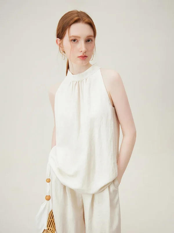 Women Summer Set – Sleeveless Blouse and Full Length Wide Leg Trouser Two-Piece Set - Image 2