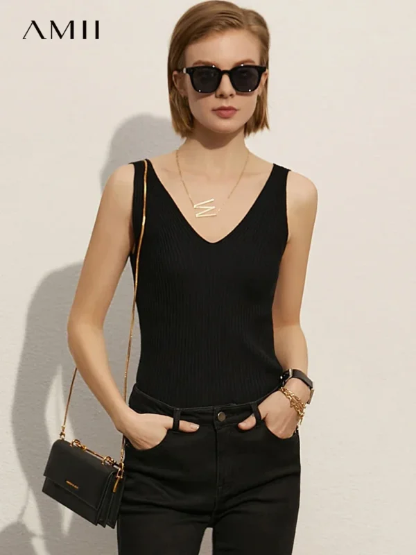 Minimalist Women's Camisole Top – Solid V-neck Slim Tank - Image 4