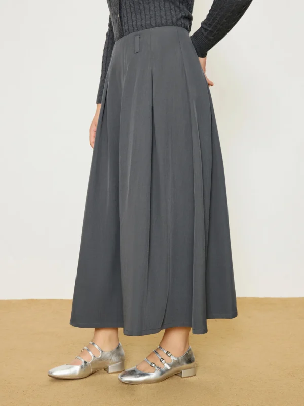 Women's Pleated High Waist A-line Umbrella Skirt – Spring College Style - Image 2