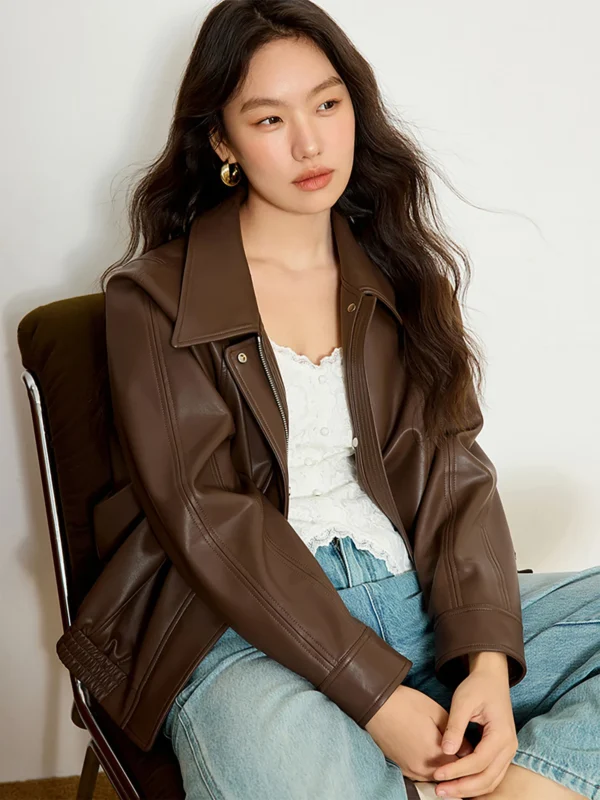 Women's Retro Loose Leather Jacket – Spring Office Lady Casual Fashion - Image 2