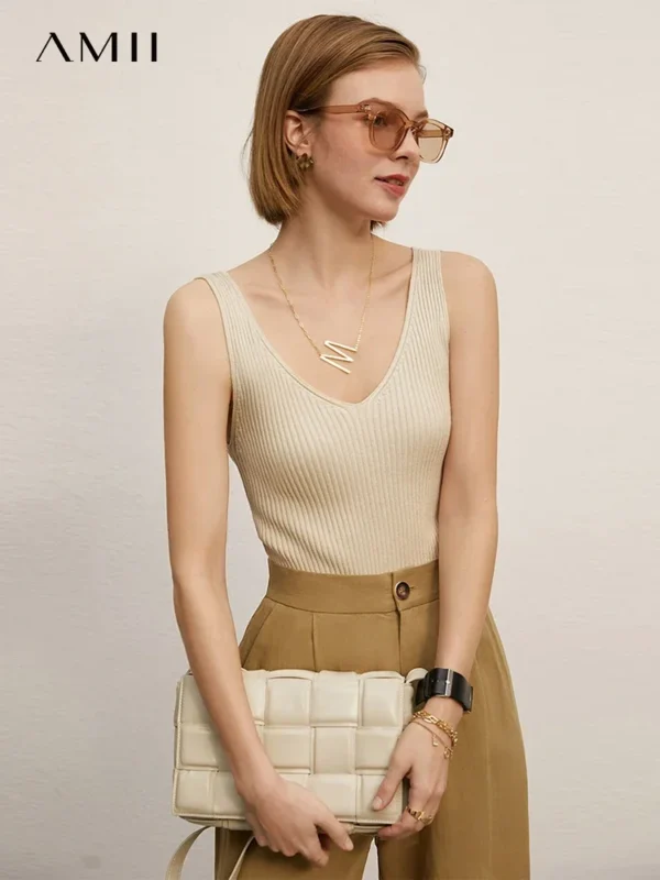 Minimalist Women's Camisole Top – Solid V-neck Slim Tank - Image 3